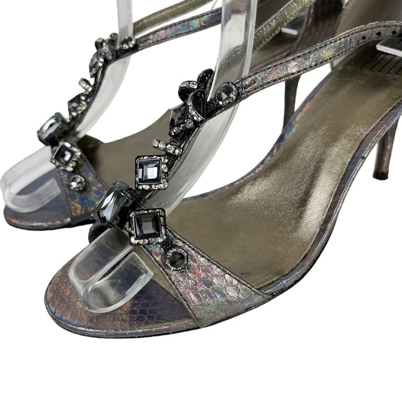PELLE MODA Genuine Leather Rhinestone T Strap High Heels Sandals Formal Shoes 7 - Picture 9 of 16